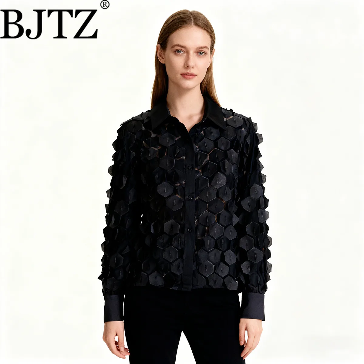 

Женская блузка BJTZ из шифона, элегантная, с рукавами-лепестками, свободного кроя, стройнящая, с изящным дизайном, весна 2026, модная повседневная рубашка