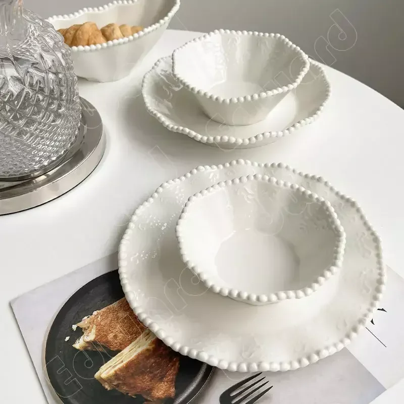 Ceramic Pearls Dinner Plate European Style Plates Steak Pasta Dessert Dishes Fruit Vegetable Salad Soup Household Tableware Set