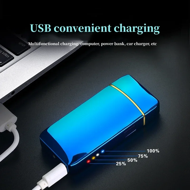 New Electric Windproof Metal Lighter LED Power Display Touch Lighter Sensor Double Arc Flameless Plasma Rechargeable USB Lighter