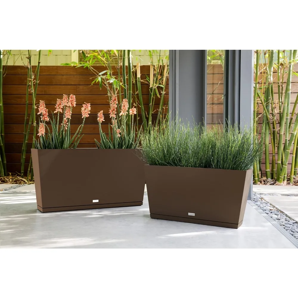 Длинный желобный кашпо с отделкой эспрессо, 39 дюймов, набор из 2 лотков для блюдца для наружного использования в помещении