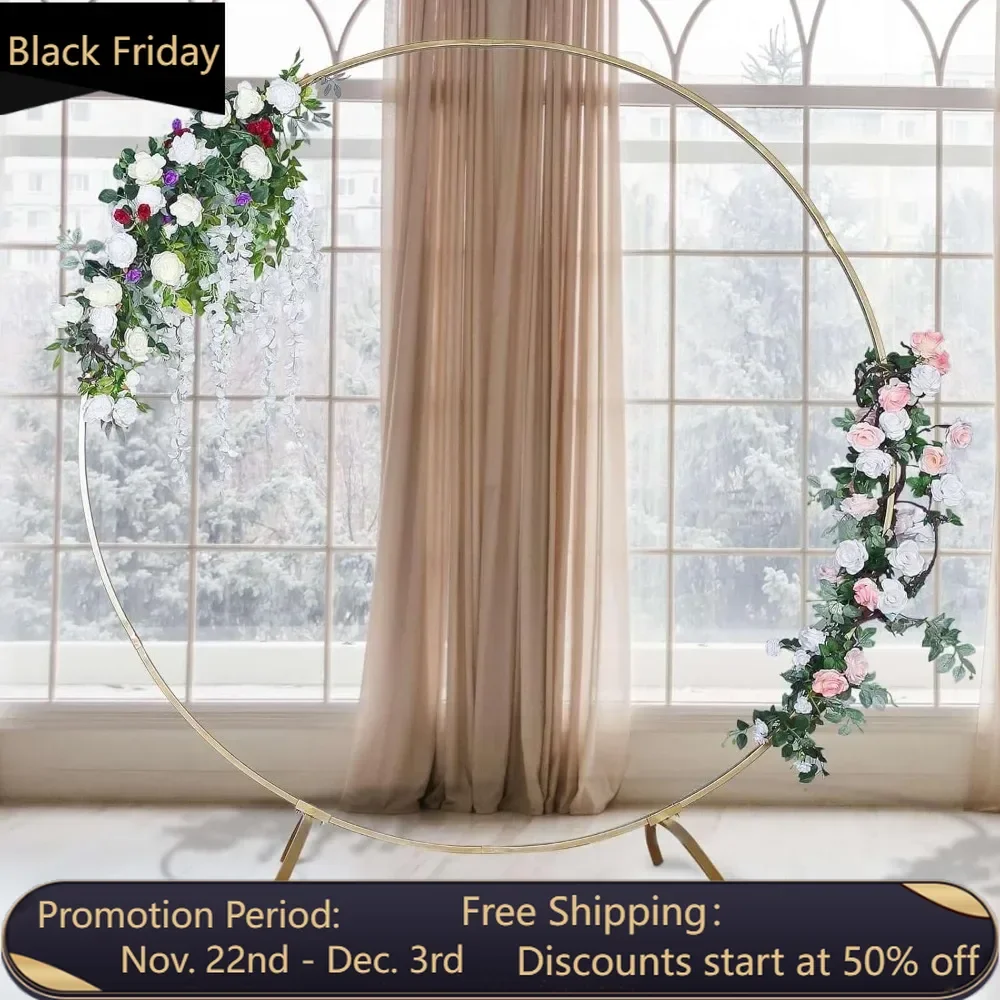 7.5 Ft Round Gold Metal Wedding Arch Photo Booth Backdrop Stand - 100 Lbs Capacity