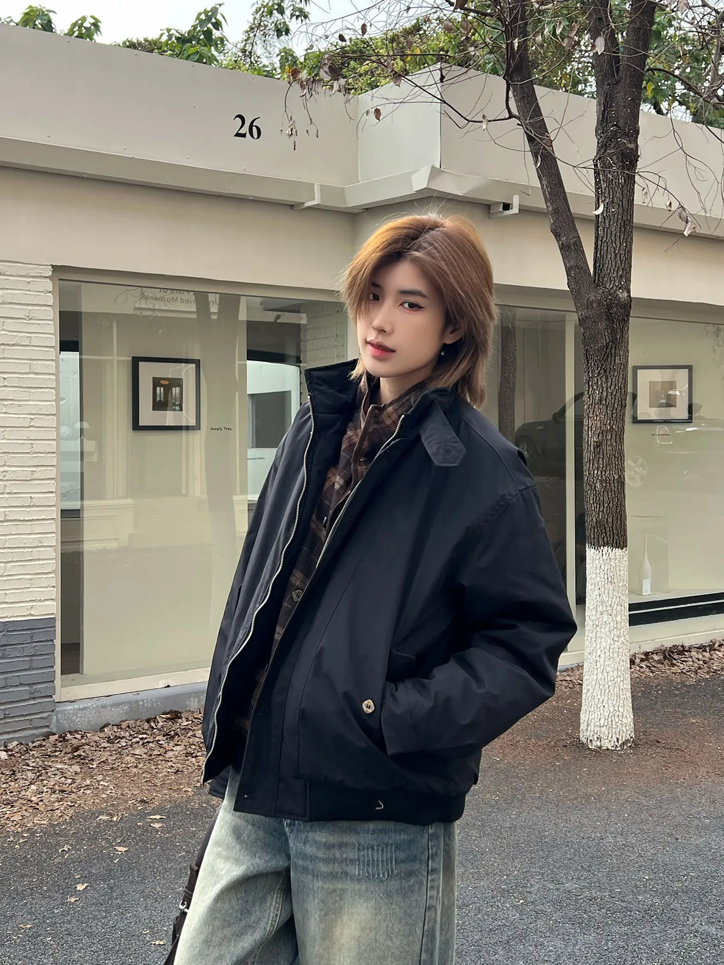 

Ja1 Men's Plaid Thickened Cotton Jacket Simple Style Winter Outerwear Casual Commute Loose Fit Long Sleeve Zipper Closure Coat