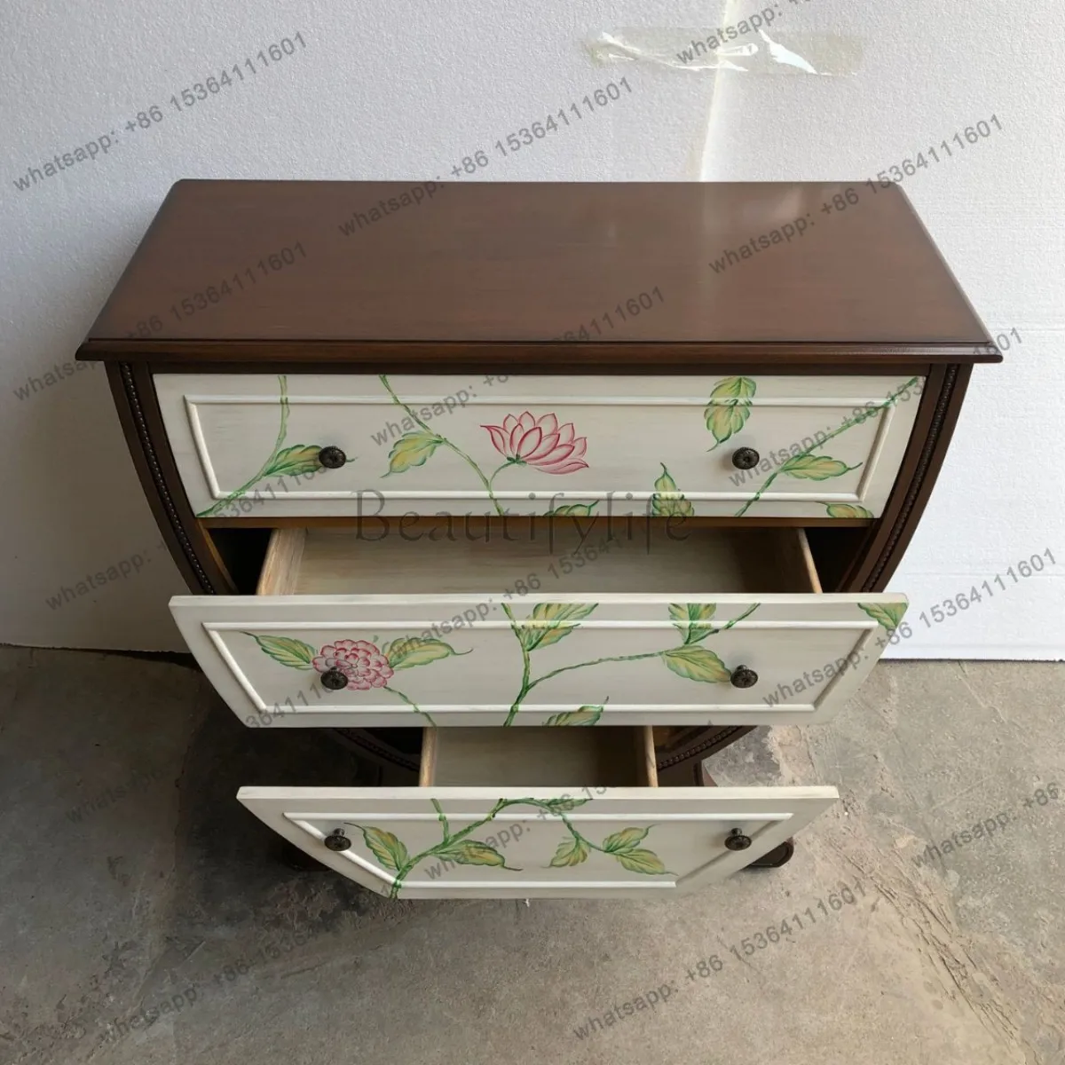 American solid wood three-bucket cabinet entrance U-shaped painted furniture high-end locker