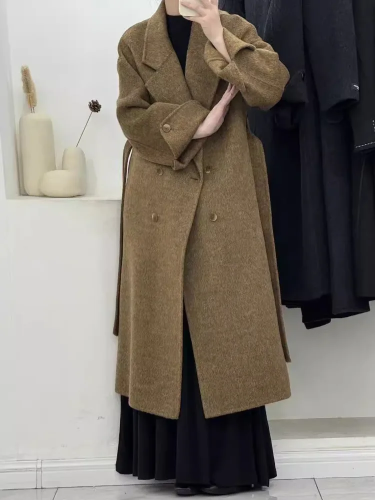 ZMEENNA Cappotto invernale da donna elegante doppio petto lungo in misto lana colletto con risvolto oversize caldo chic maxi capispalla ZM3439