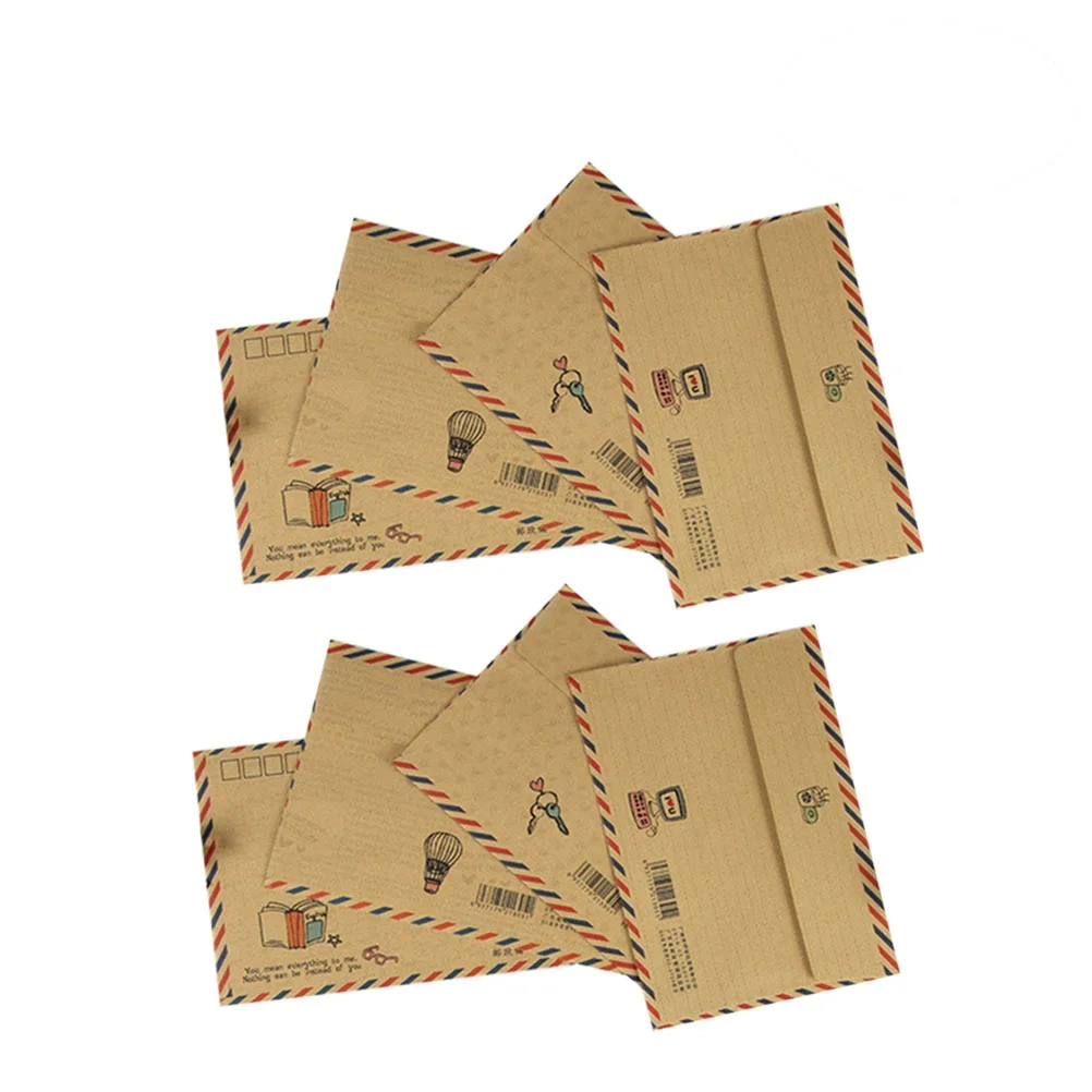 8Pcs Envelopes Kraft Paper Air Mail Durable Vintage B6 Mini Classic Gifts Post Card Photo Envelope Letter for Supplying Office