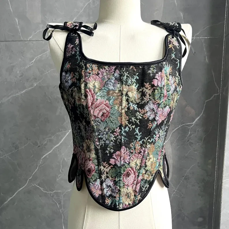 

Floral renaissance lace-up corset | adjustable embroidered floral corset | wedding corset | renaissance corset | elegant corset.