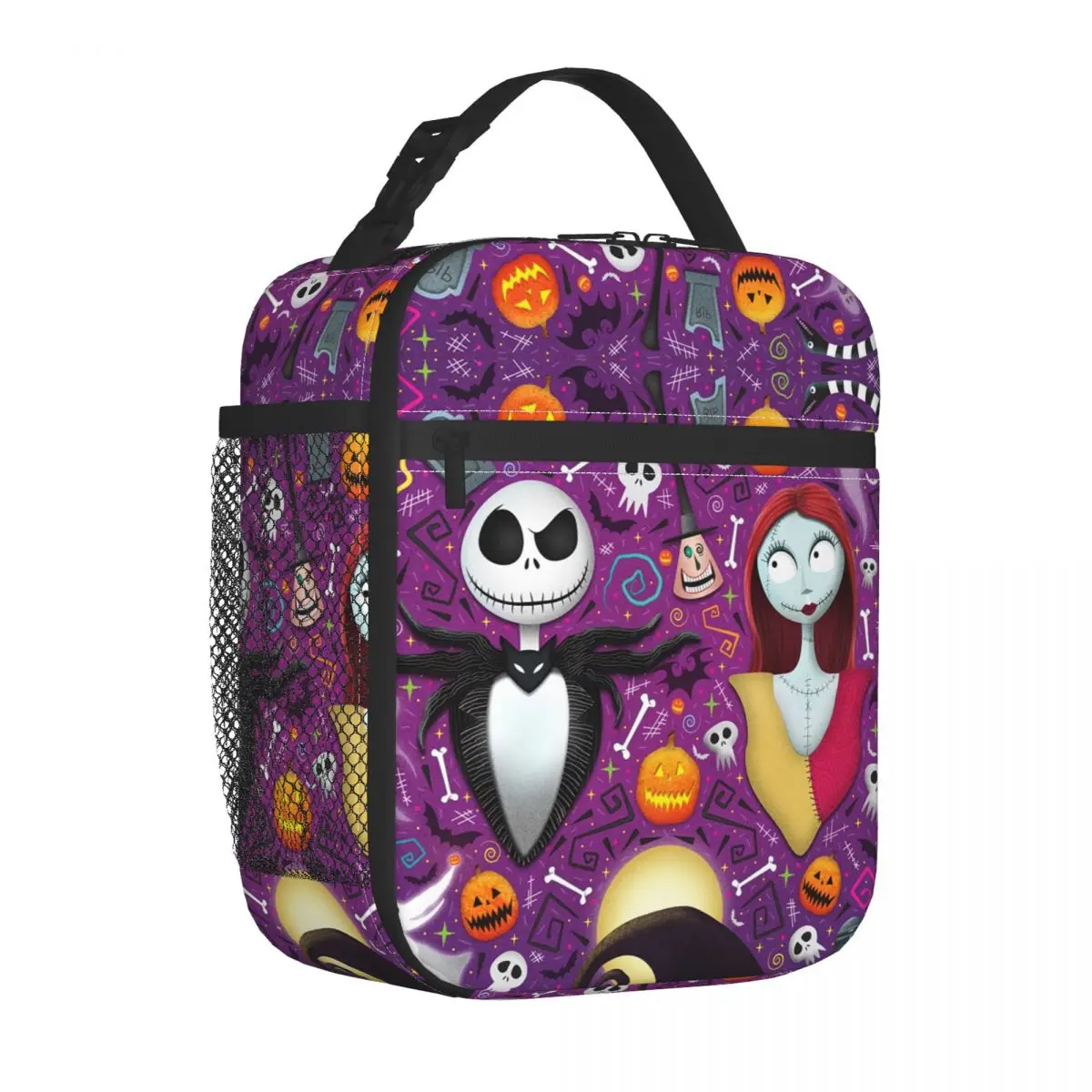 Custom Tim Burton Christmas Horror Movie Insulated Lunch Bag Waterproof Halloween Skull Jack Sally Thermal Cooler Bento Box