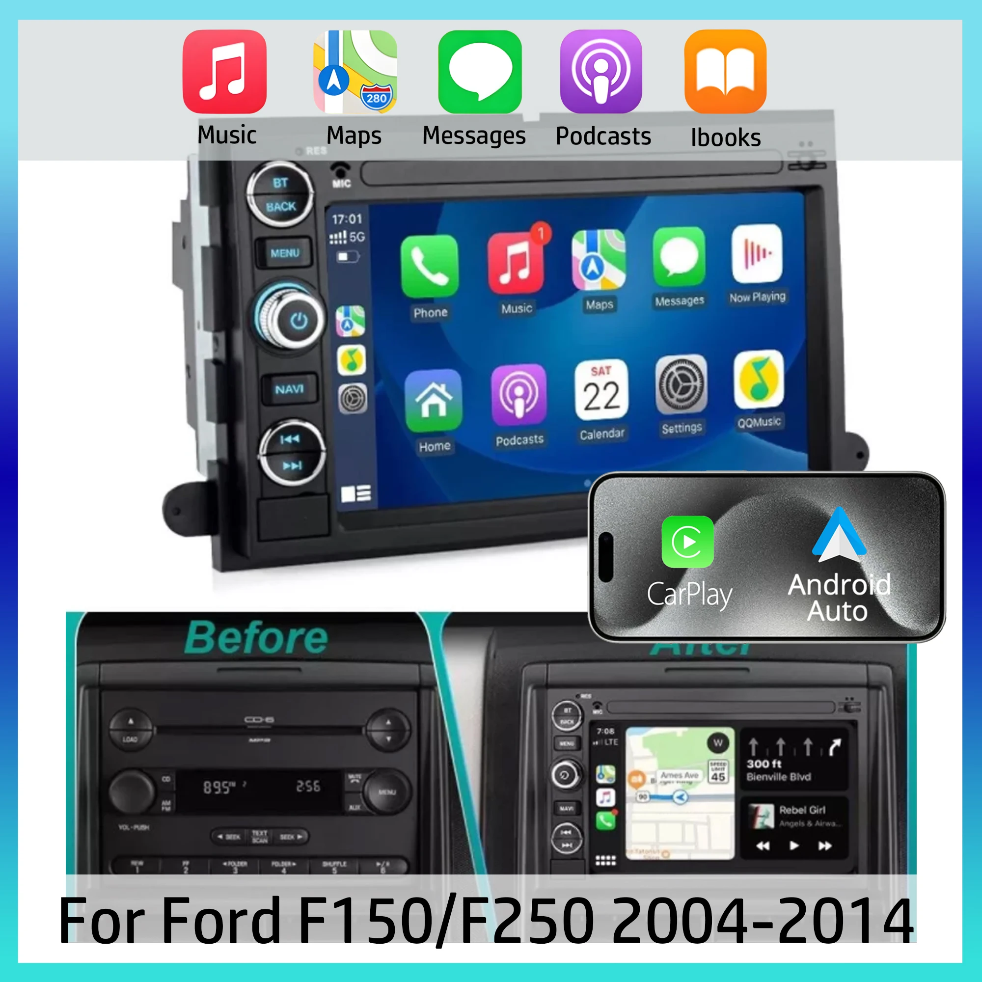 

Для Ford F150/F250 2004-2014 годов: 7-дюймовая автомобильная навигационная система на Android 13 со встроенным CarPlay + Android Auto / 2ГБ+32ГБ