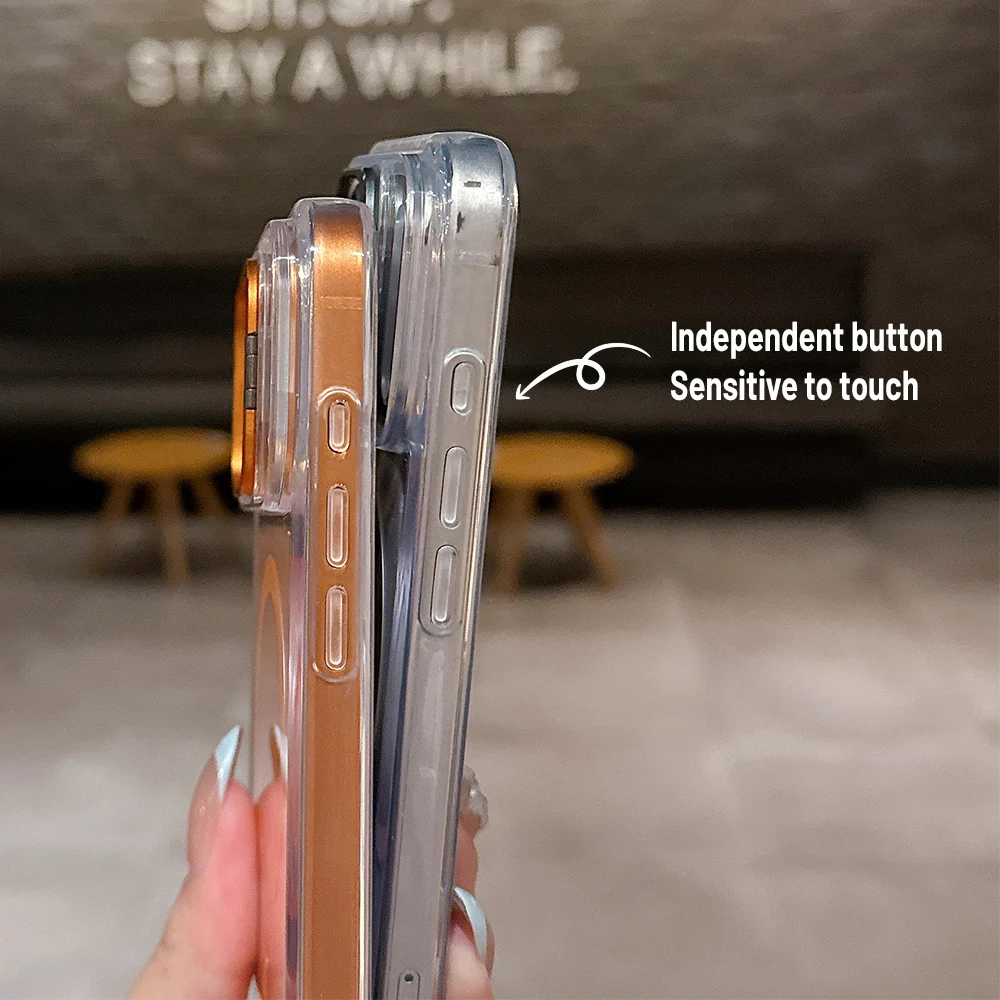 Magnetic Bracket Phone Case For Apple iPhone 17 16 15 14 13 12 11 Pro Max With Lens Stand Rack Transparent TPU Shockproof Cover - view 6