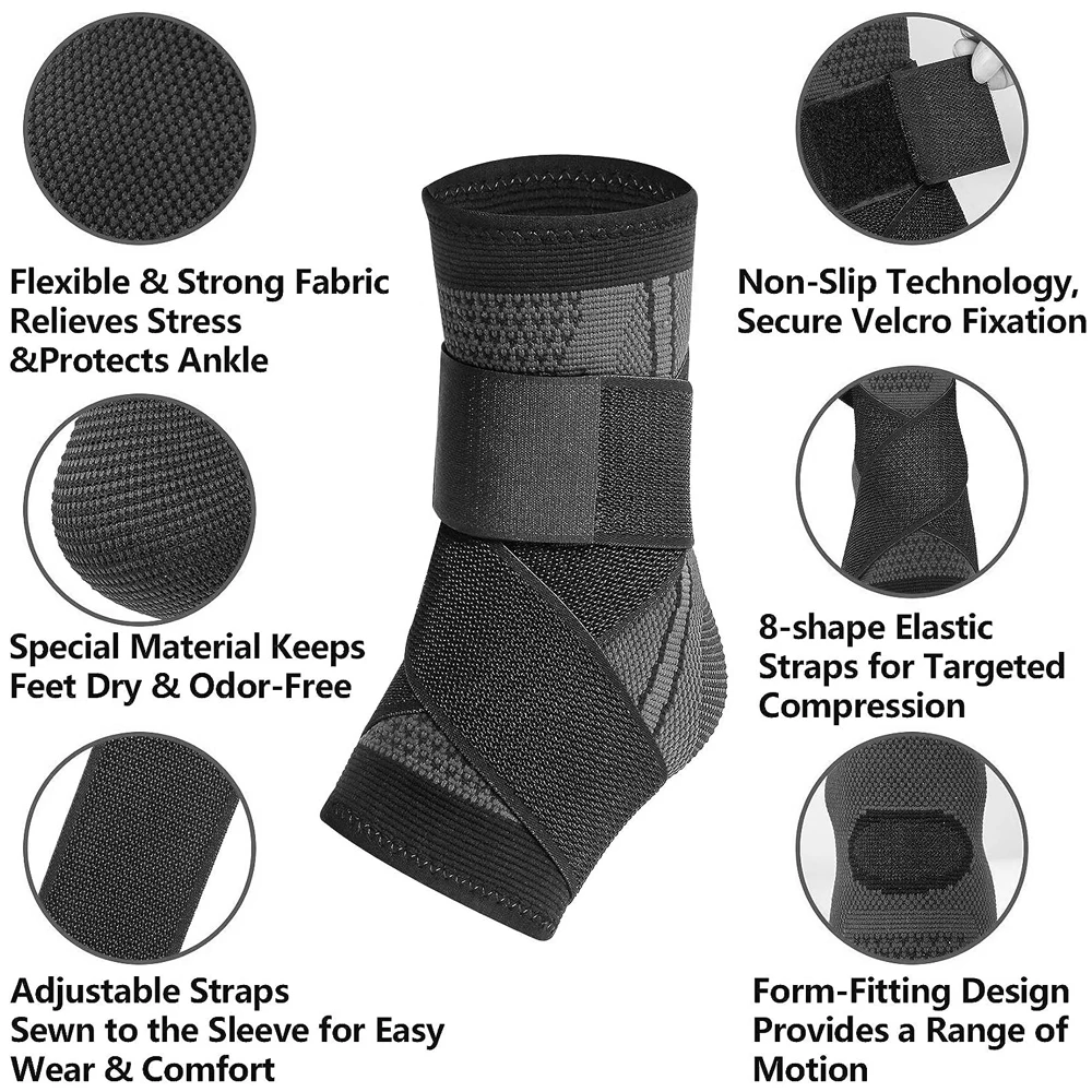 1Pcs Ankle Brace Compression Sleeve with Adjustable Straps,Arch Support & Foot Stabilizer,Elastic Wrap for Arch Sprain Women Men