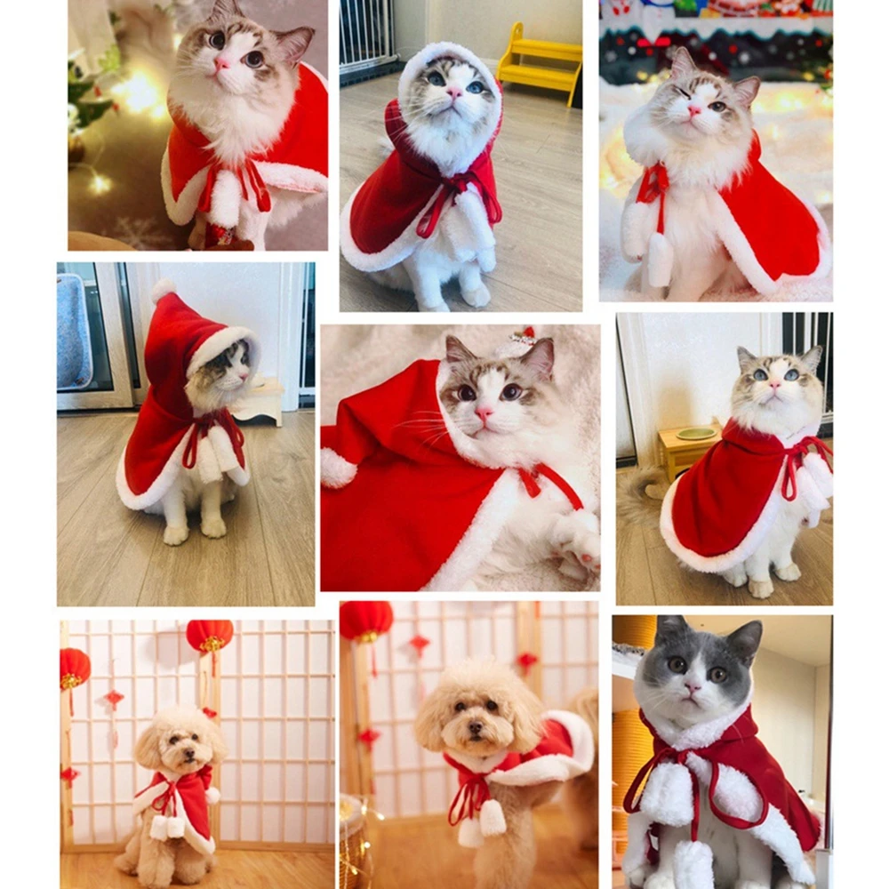 Cat Costume Santa Cosplay Funny Transformed Cat/Dog Pet Christmas Cape Red Holiday Clothing Pet Supplies Dogs Accessories