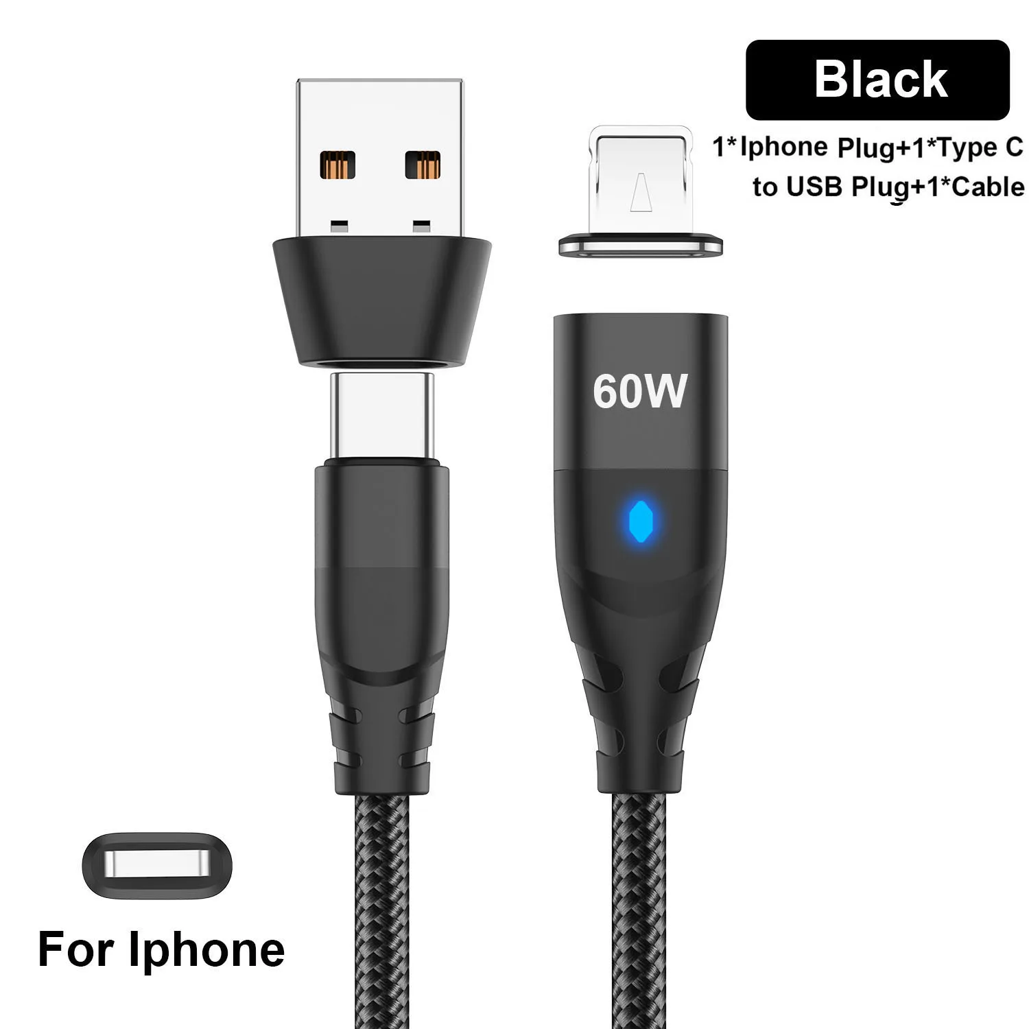 60W magnetische kabel Snel opladen USB C naar Type C Micro magnetisch datakabel voor iPhone Samsung magneetoplader Draad USB A-adapter