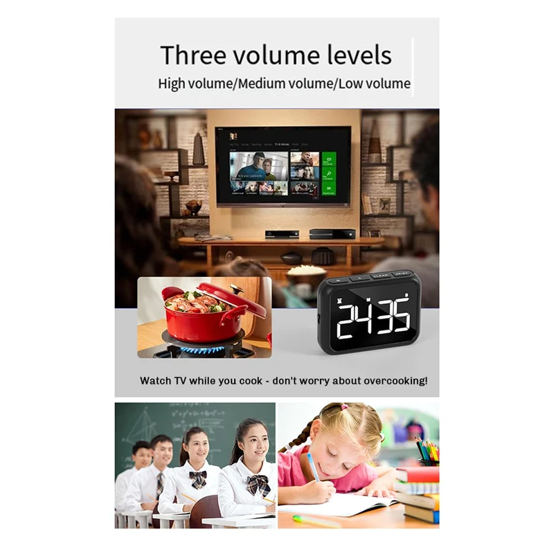 -MEOF Timer For Kids, Kitchen Timers, Digital Timer For Cooking, Magnetic Countdown Timer For Exercise, Study, Oven Black