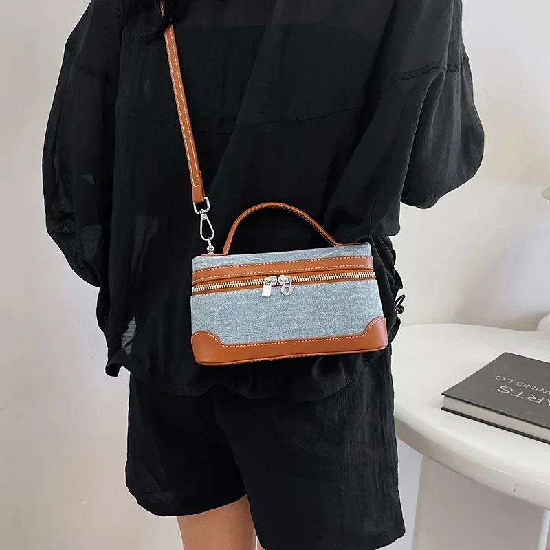 2024 New Single Shoulder Crossbody Bag Denim Color blocked Handheld Small Square Bag Trendy Women's Crossbody Bag