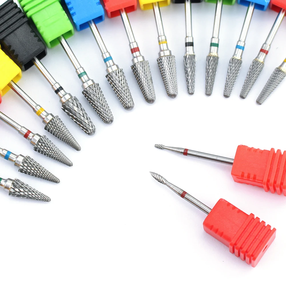 Konik karbür Tungsten tırnak matkap Burr uçları freze kesicisi için manikür makinesi elektrikli matkap ucu makinesi tırnak araçları için