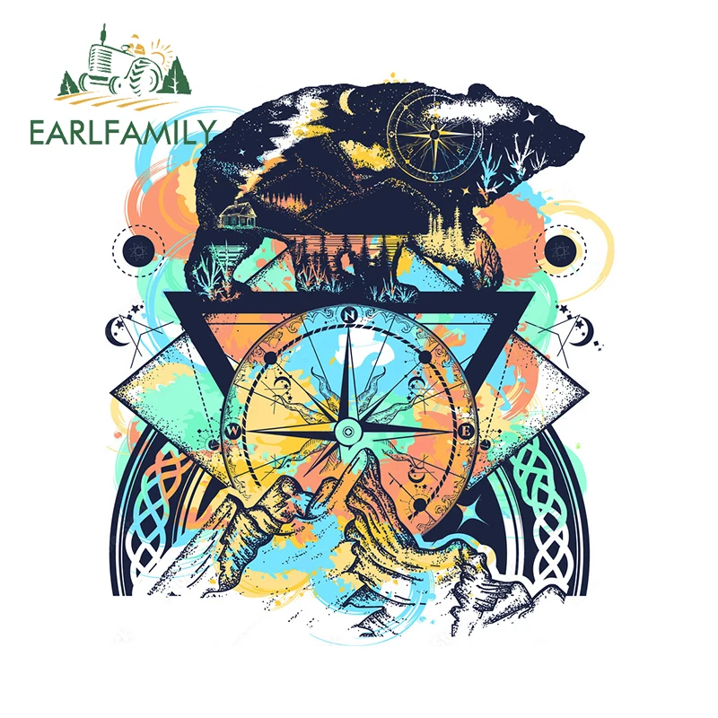 EARLFAMILY 13cm X 10.8cm for Camping Wild Bear Car Stickers Fashionable Creative Decals Sunscreen Laptop Caravan Decor Car Goods