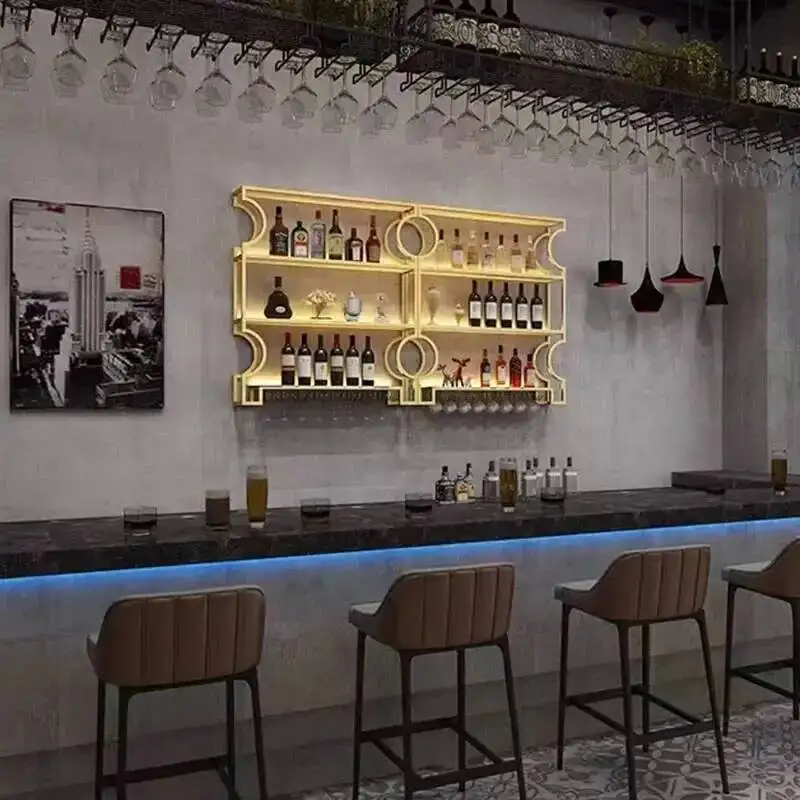 Rak Anggur Dapur Logam Gantung, Rak Anggur Restoran Terpasang di Dinding, Rak Anggur Modern Unik untuk Toko, Furnitur Rumah Meuble Vin