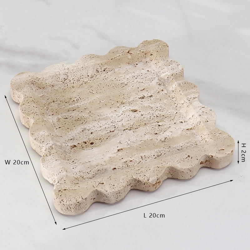 Vintage Natural Beige Cave Hole Stone Marble Storage Tray French Luxury Jewelry Box Retro Aromatic Tray Small Ornaments