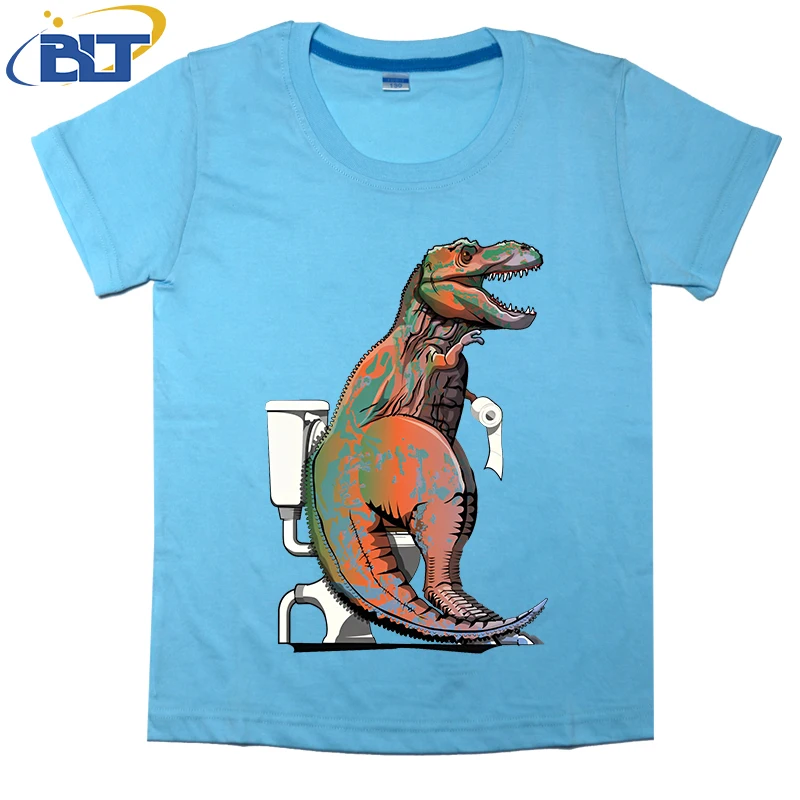 T-shirt imprimé dinosaure Trex sur les toilettes pour enfants, haut décontracté à manches courtes en coton, adapté aux garçons et aux filles, été