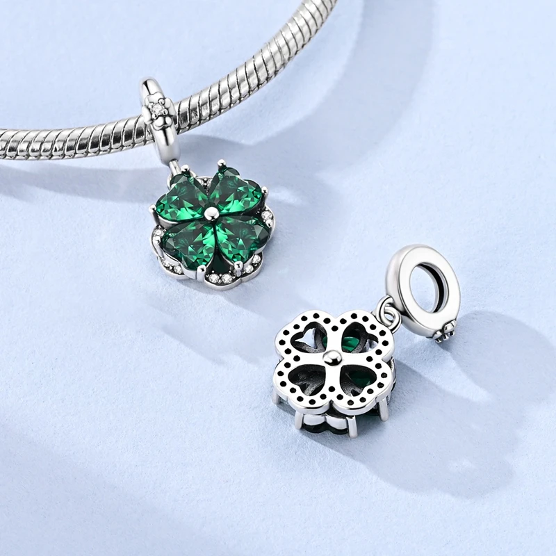 Original 925 Sterling Silber Drehbares Vierblättriges Kleeblatt Anhänger-Ring-Set für Damen, Edle DIY Geburtstagsgeschenke – Detail 8