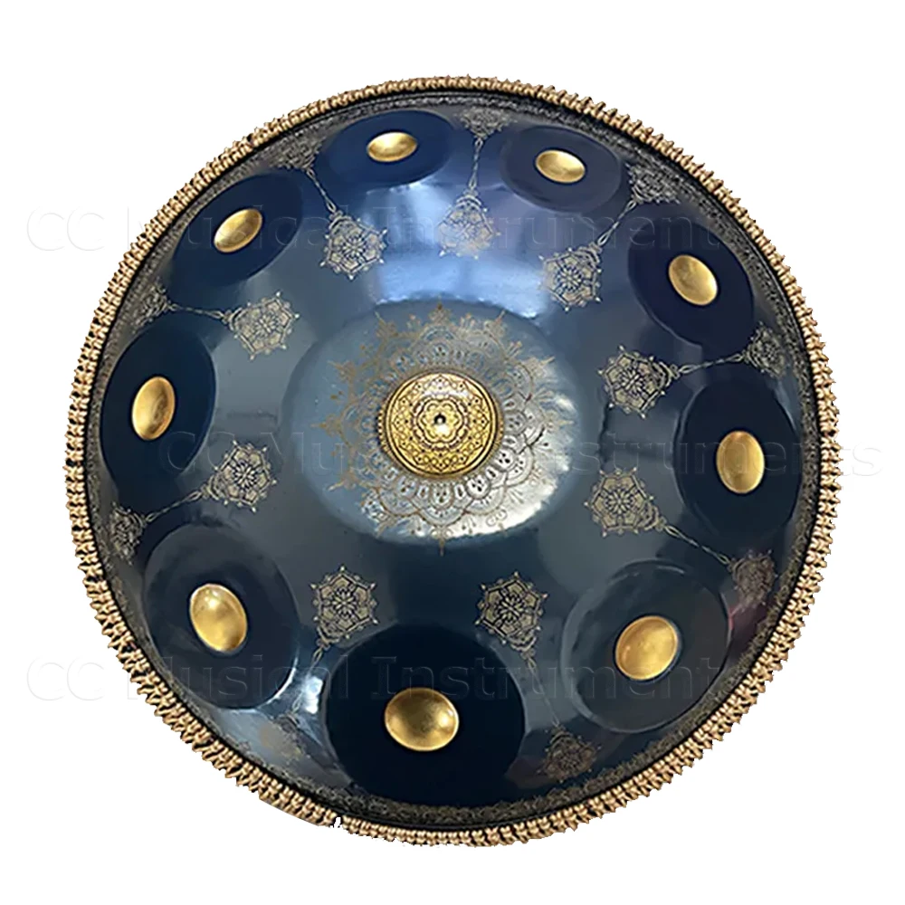 Panela de Mão em Aço Inoxidável de 22 Polegadas em Ré Menor com Notas 9/10/12/14, Padrões Florais Dourados, Instrumento Musical Profissional