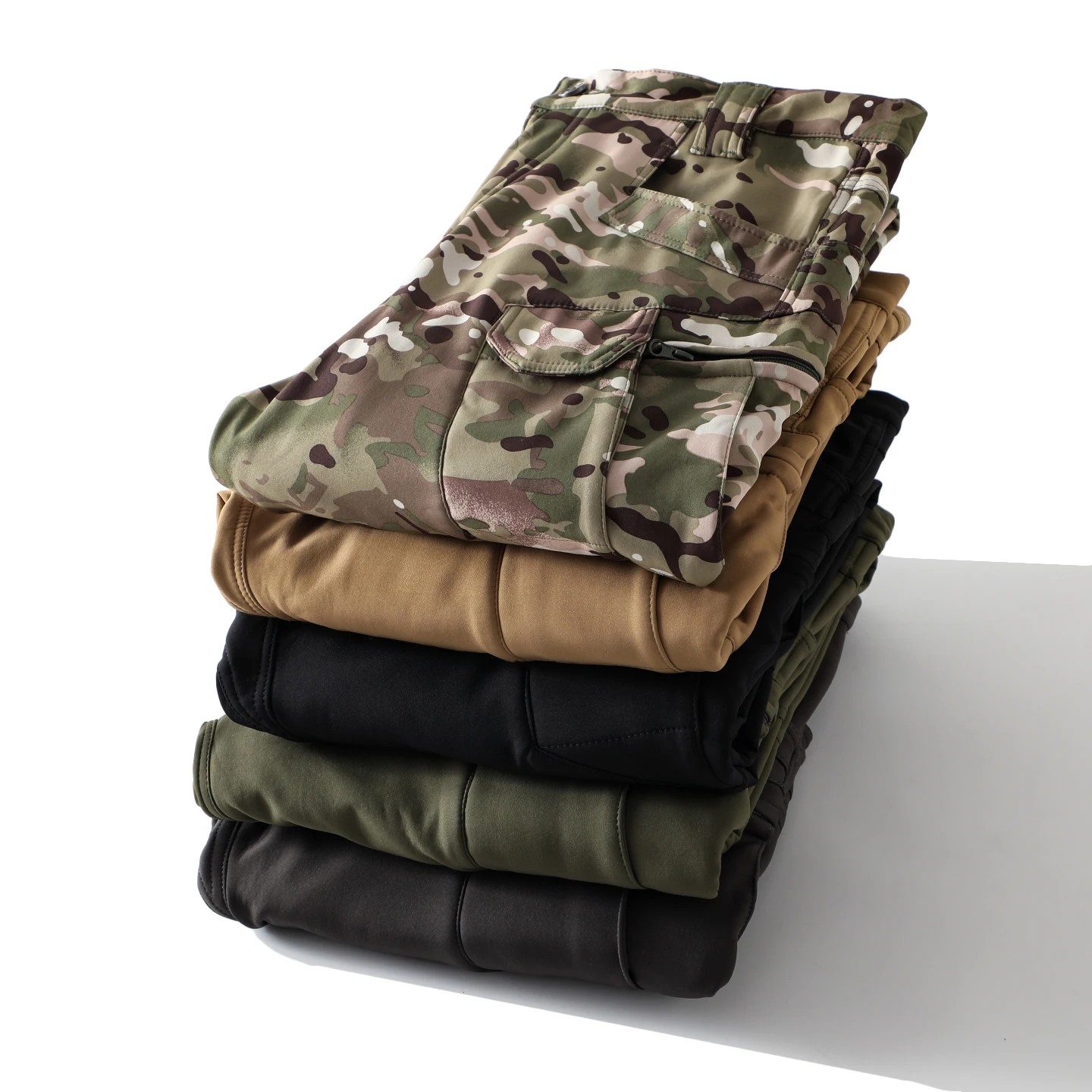 

Outdoor King! Tech Waterproof Fabric! Autumn Winter Thickened Fleece Tactical Soft Cargo Long Pants Men's Casual Trousers