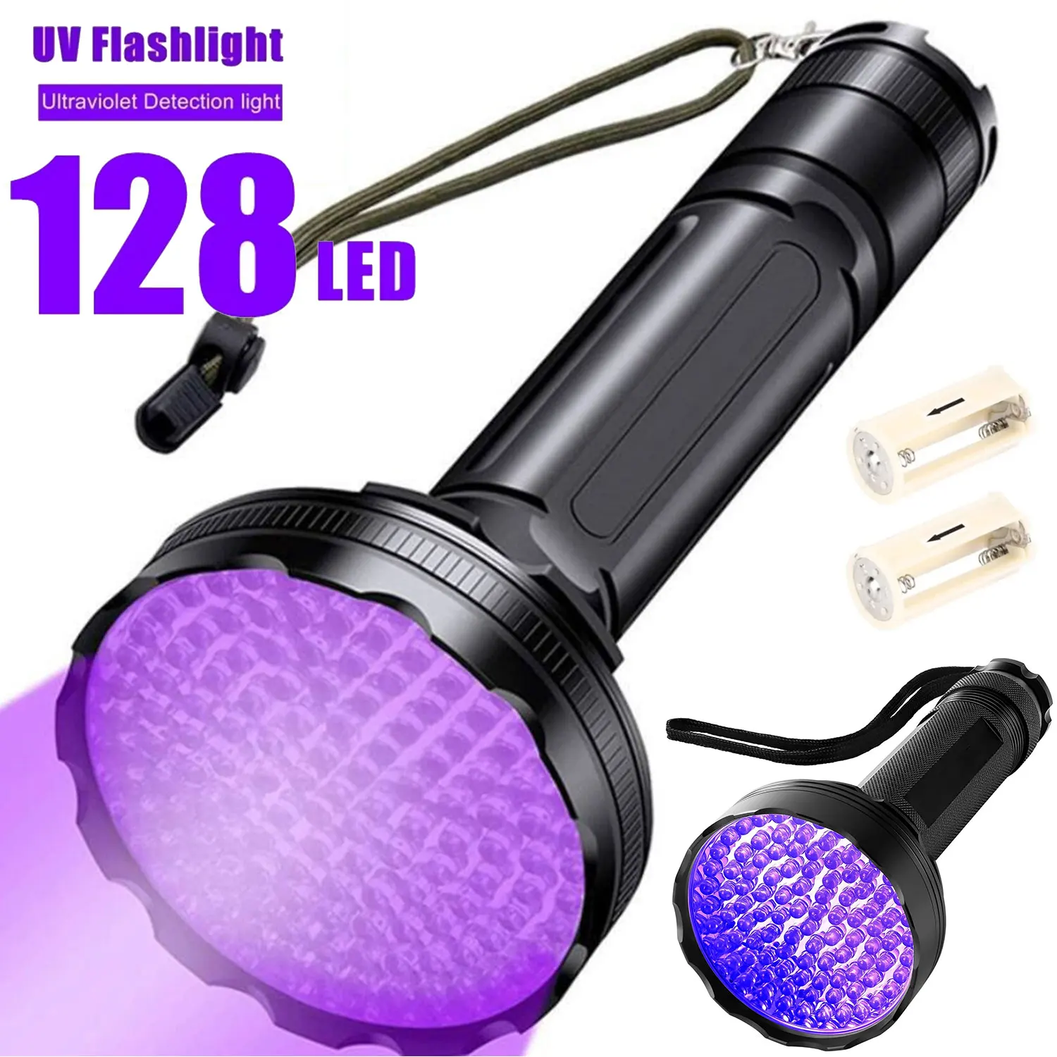 128LED 395nm UV Flashlight High Power Ultraviolet Torch Money Ore Pet Stains Invisible ink Scorpion Marker Fluorescent light