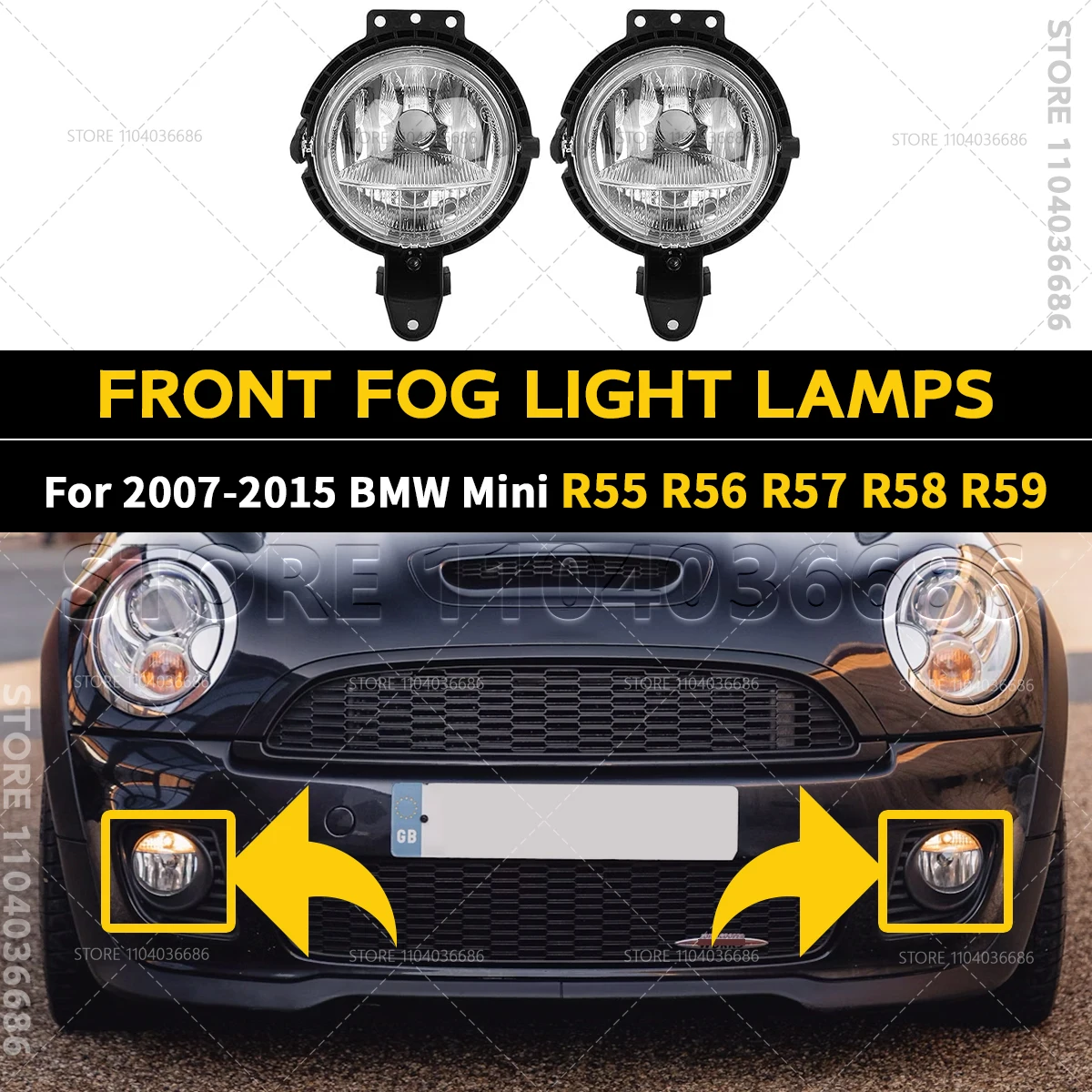 For 2007-2015 BMW Mini Cooper (R55 R56 R57 R58 R59) Front Fog Light Lamps (Without Bulb) 63172751295