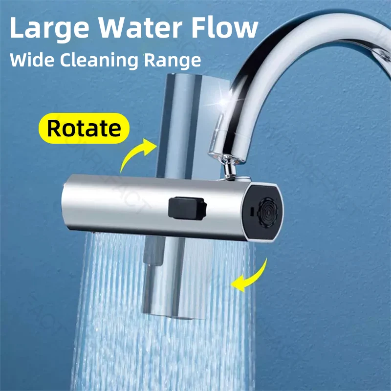 Brass Faucet Sprayer 720° Rotation 3 Mode Bathroom Waterfall Faucet Extender Universal Sink Splash Adapter Kitchen Water-saving