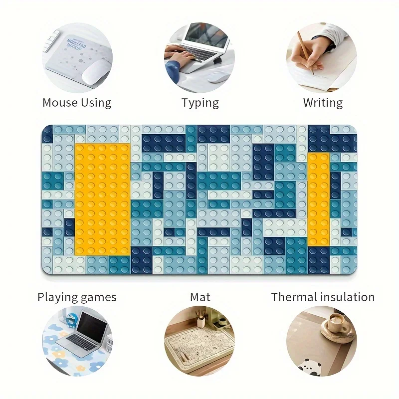 빌딩 블록 디자인 마우스 패드 대형 고무 미끄럼 방지 PC 책상 액세서리 사무실 및 게이머용 키보드 매트 장식 매트