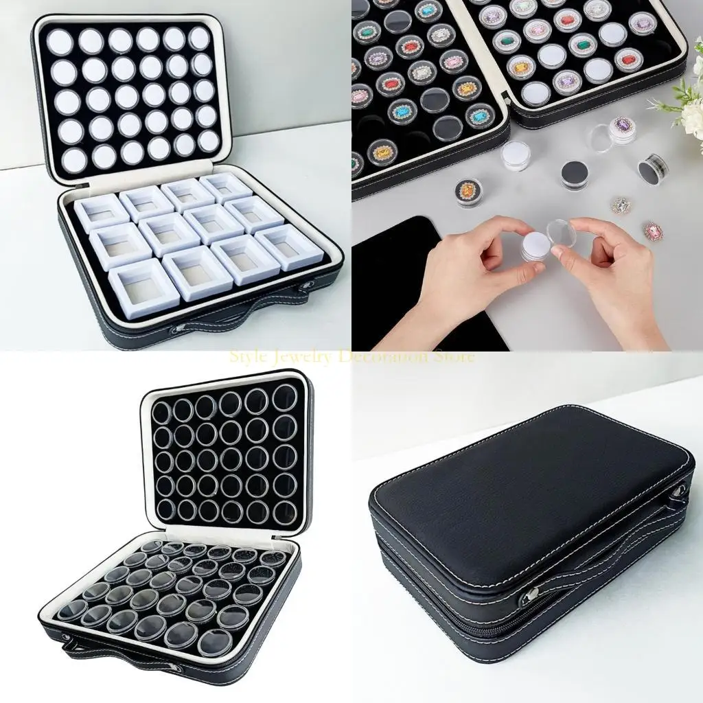 

D46E Portable Acrylic Jewelry Display Case with Handle Leather Storageing Box for Necklaces Earrings Storage and Travel