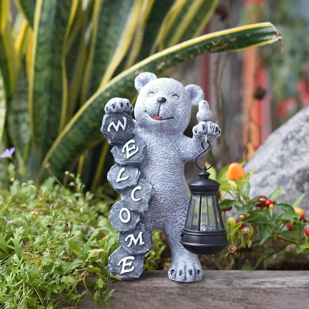 

Bear Statue for Yard Solar Led Bear Statue Figurine for Garden Decor with Lantern Welcome Sign Outdoor Balcony Patio for Mom