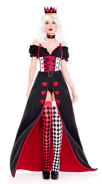 Nuevo disfraz de príncipe de la reina de corazones de Halloween, diseño de corazón de diamante rojo, ropa étnica tradicional puesta en escena para mujer...