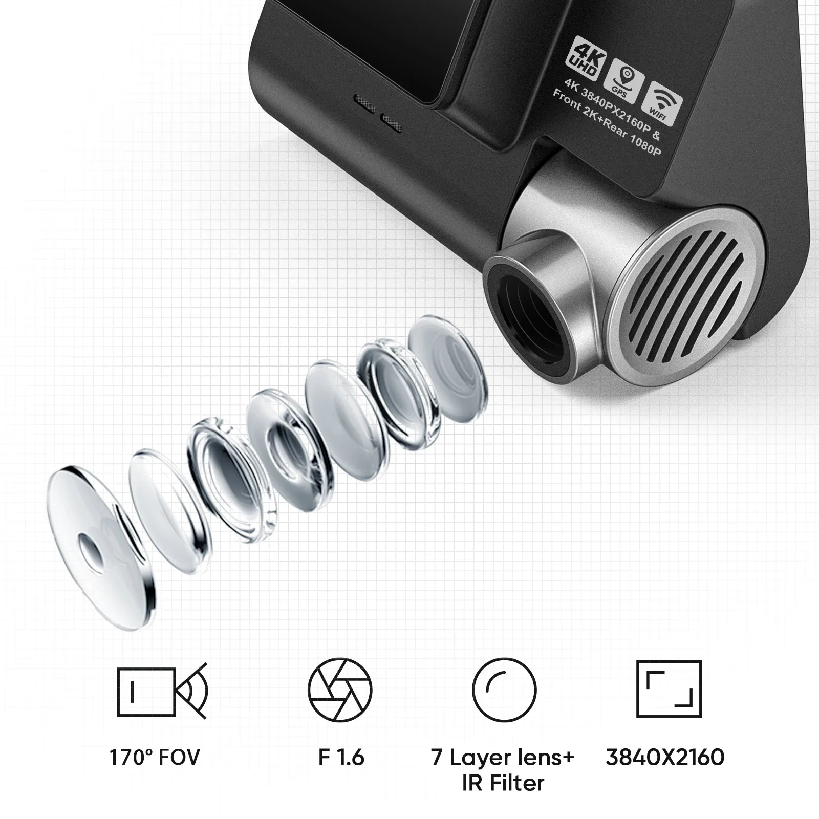 كاميرا V55 Dashcam 4k الجديدة مع نظام تحديد المواقع بعدسة مزدوجة كاميرا داش Dvr 4k واي فاي مع التطبيق الأمامي والخلفي المزدوج 2 قناة 4k داش كام