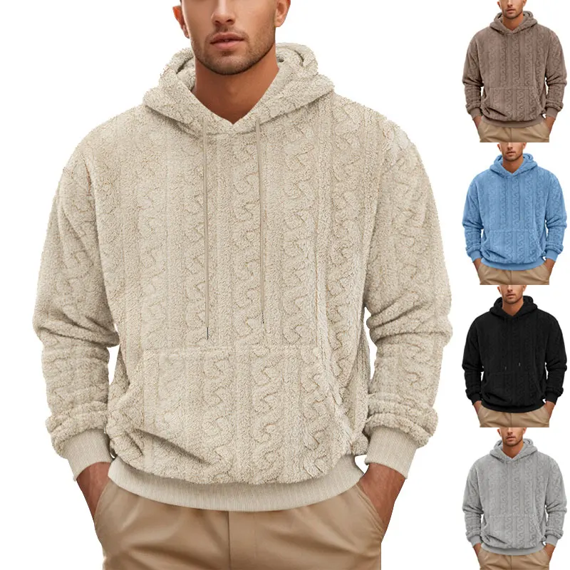 

Men's Hoodie Autumn and Winter Teddy Plush Warm Comfortable Men's Clothing Jacquard Texture Street Casual Hoodies & Sweatshirts