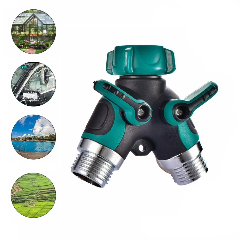 2 Way Garden Hose Splitter Zinc Alloy Y Faucet Connector Dual Outlet Water Tap Adapter 3/4