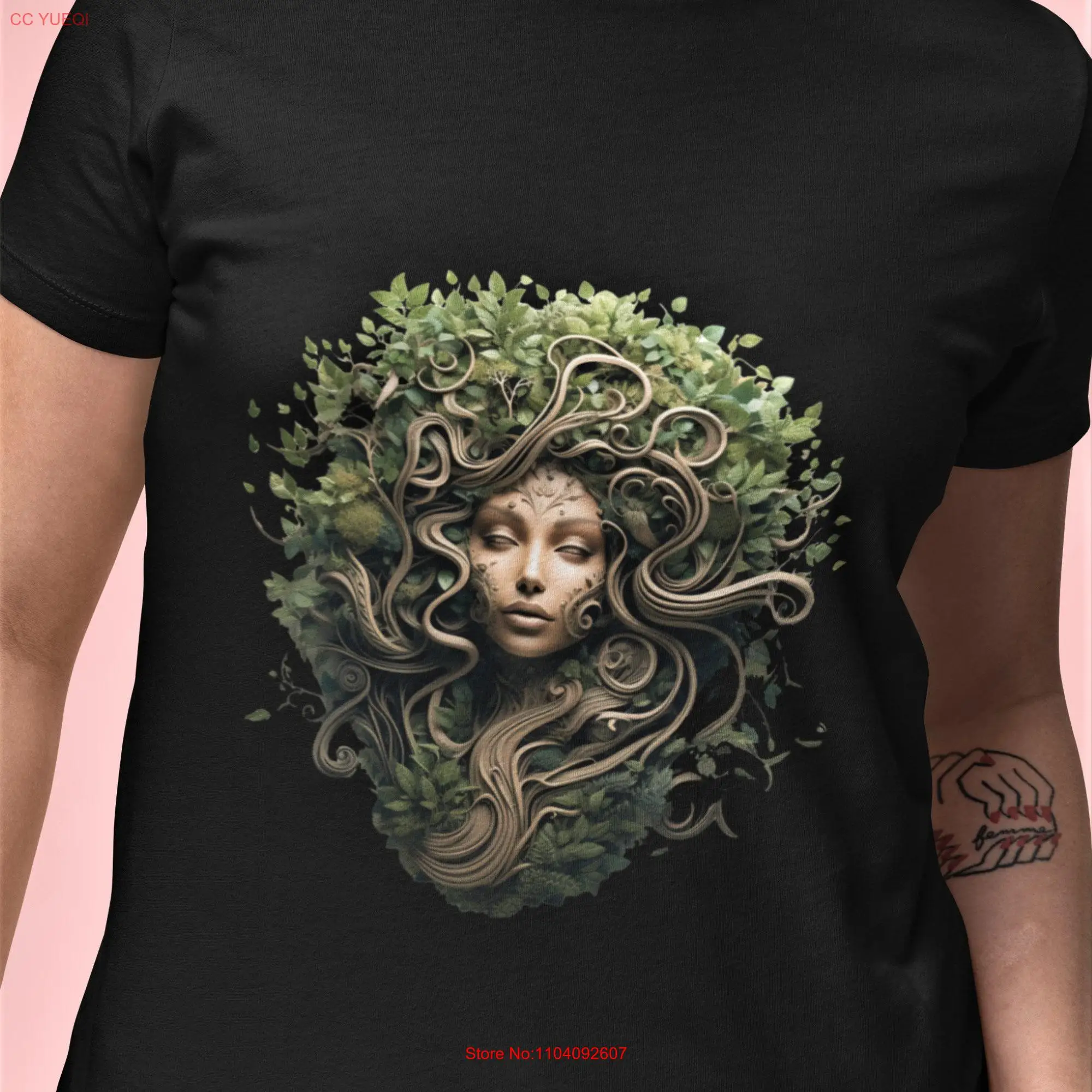 Tree goddess t shirt Organic Creator Cybernetic Inspired Embrace Nature's Power Eco friendly 100 long or short sleeves