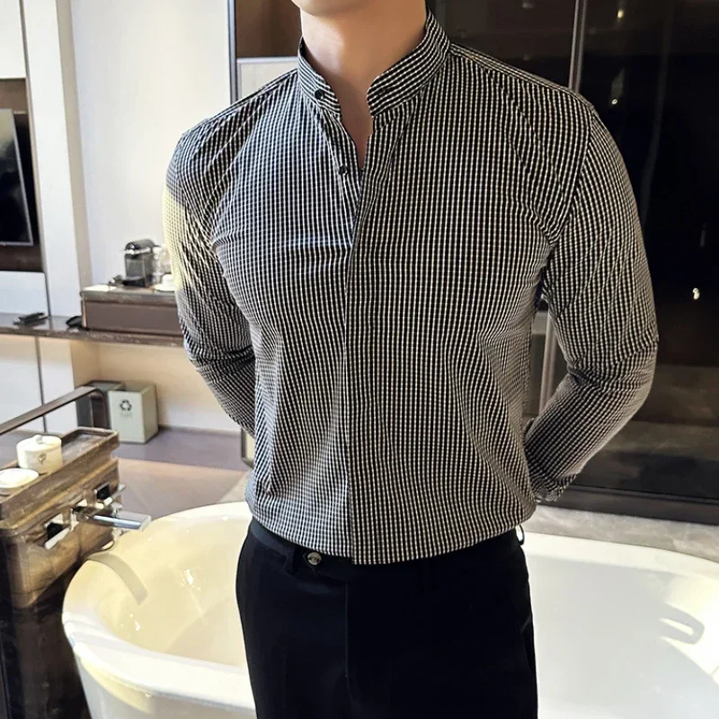 

Camisas De Hombre Stand Collar Luxury Shirts For Men Clothing High Quality Camisa Masculina Slim Fit Mens Dress Shirts Formal