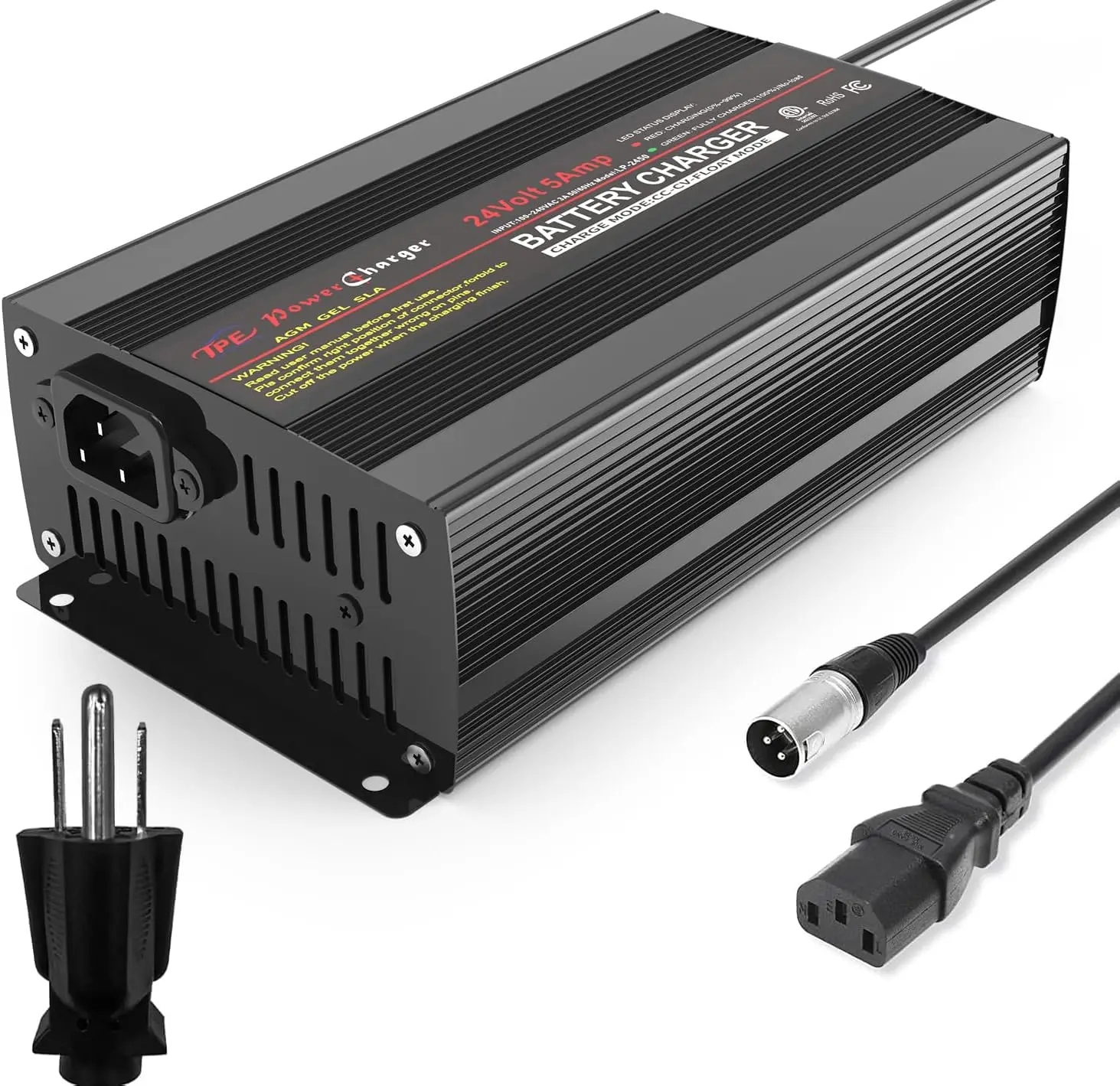 

Automatic 24V 5A Smart Battery Charger with Safety Features for Wheelchairs, Motorcycles, and More