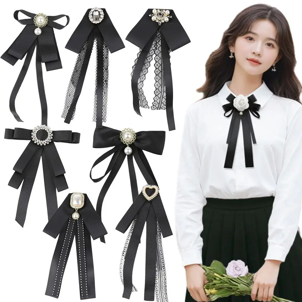الأسود التذكاري الشريط الأسود Bowknot بروش البوليستر خمر كريستال الراين مجوهرات ربطة العنق الديكور دبوس
