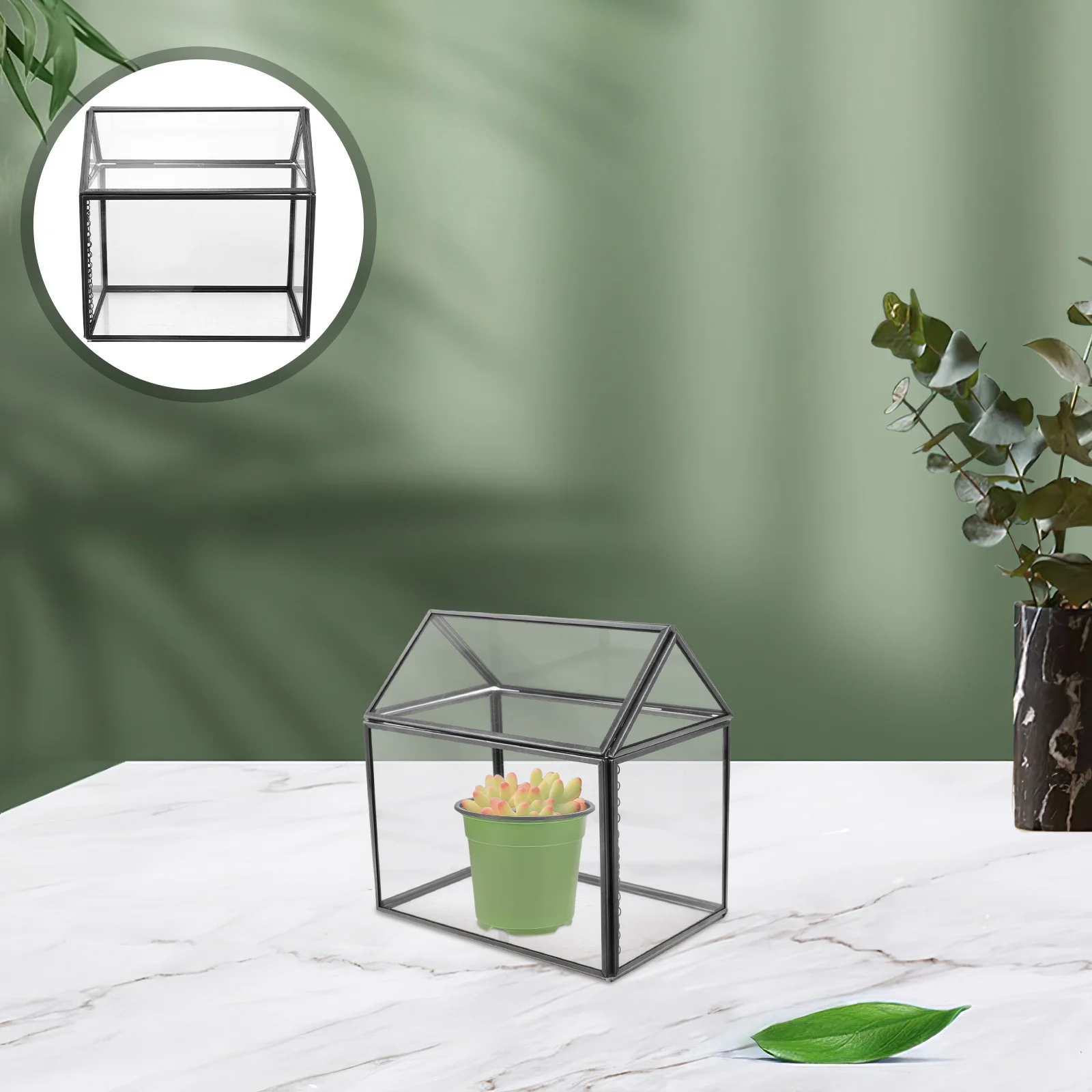 

Mini Glass Greenhouse Indoor Terrarium for Air Plants Succulents Moss Geometric House Shape Planter Clear Tabletop Decorative