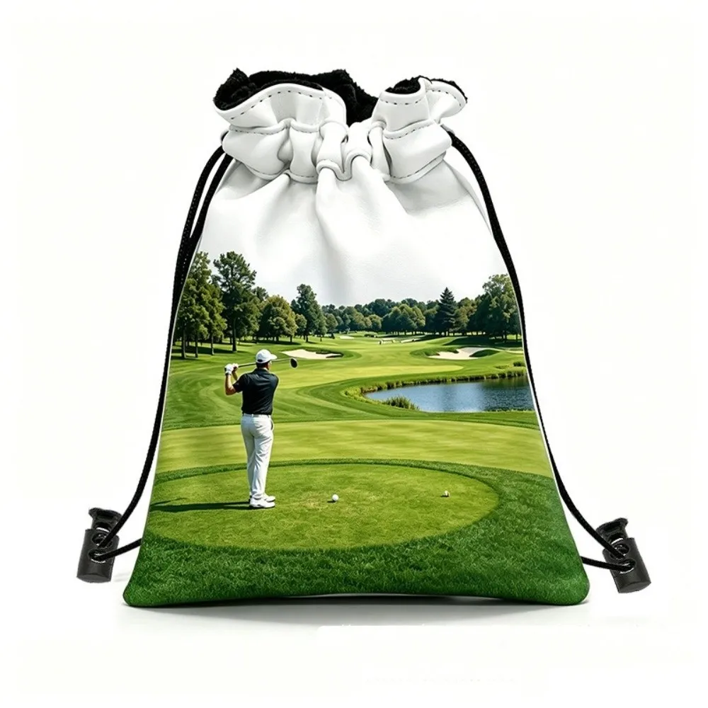 PU Leather Golf Valuables Pouch Portable with Hook Drawstring Golf Tee Bag Waist Pouch Water-resistant Golf Pouch Bag