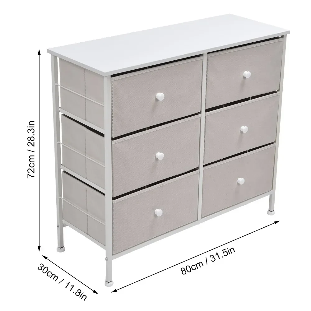 Dressers,3Tier 6 Drawers Chest NonWoven Fabric Storage Cabinet Unit with Handles Home Bedroom Furniture White, Dressers