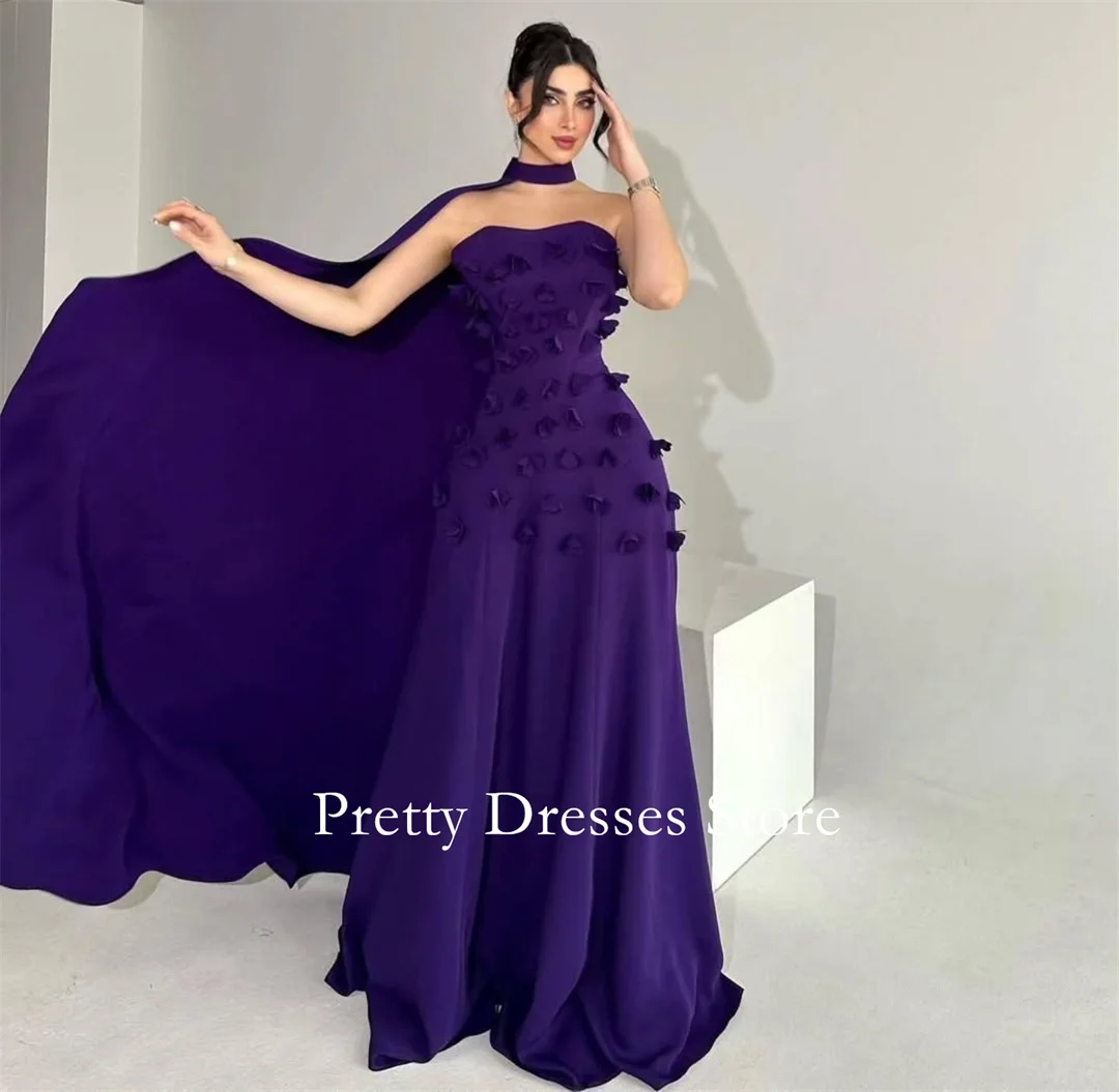 

Элегантное фиолетовое платье для выпускного вечера без рукавов из крепа и атласа с цветами Русалка с кепкой по индивидуальному заказу для торжественного выпускного вечера для женщин и невесты