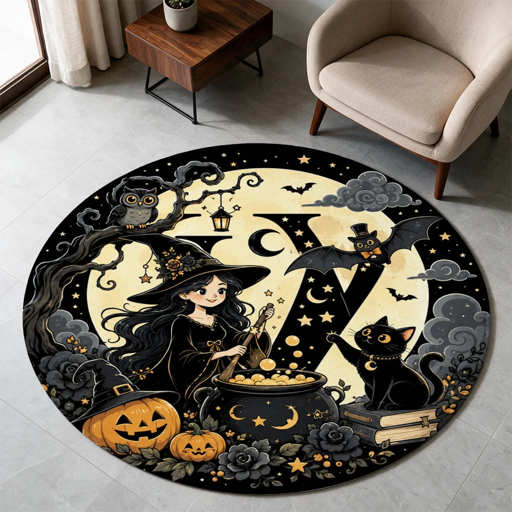 Halloween Witch Magic Pot Circle Rug Autumn Spooky Season Decor Witchcraft Costume Throw Mat
