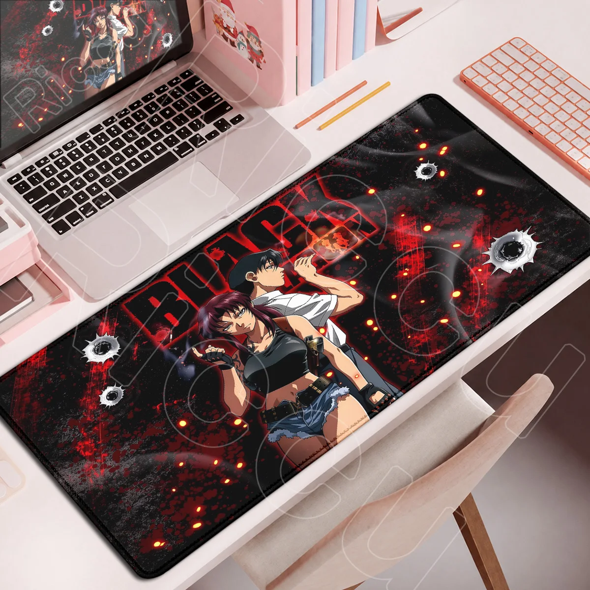 HD Printing Office Rubber Mouse Pad Japan Anime B-Black Lagoon Revy Rock Mauspad Large Laptop Gaming Keyboard Deskmats 900x400mm