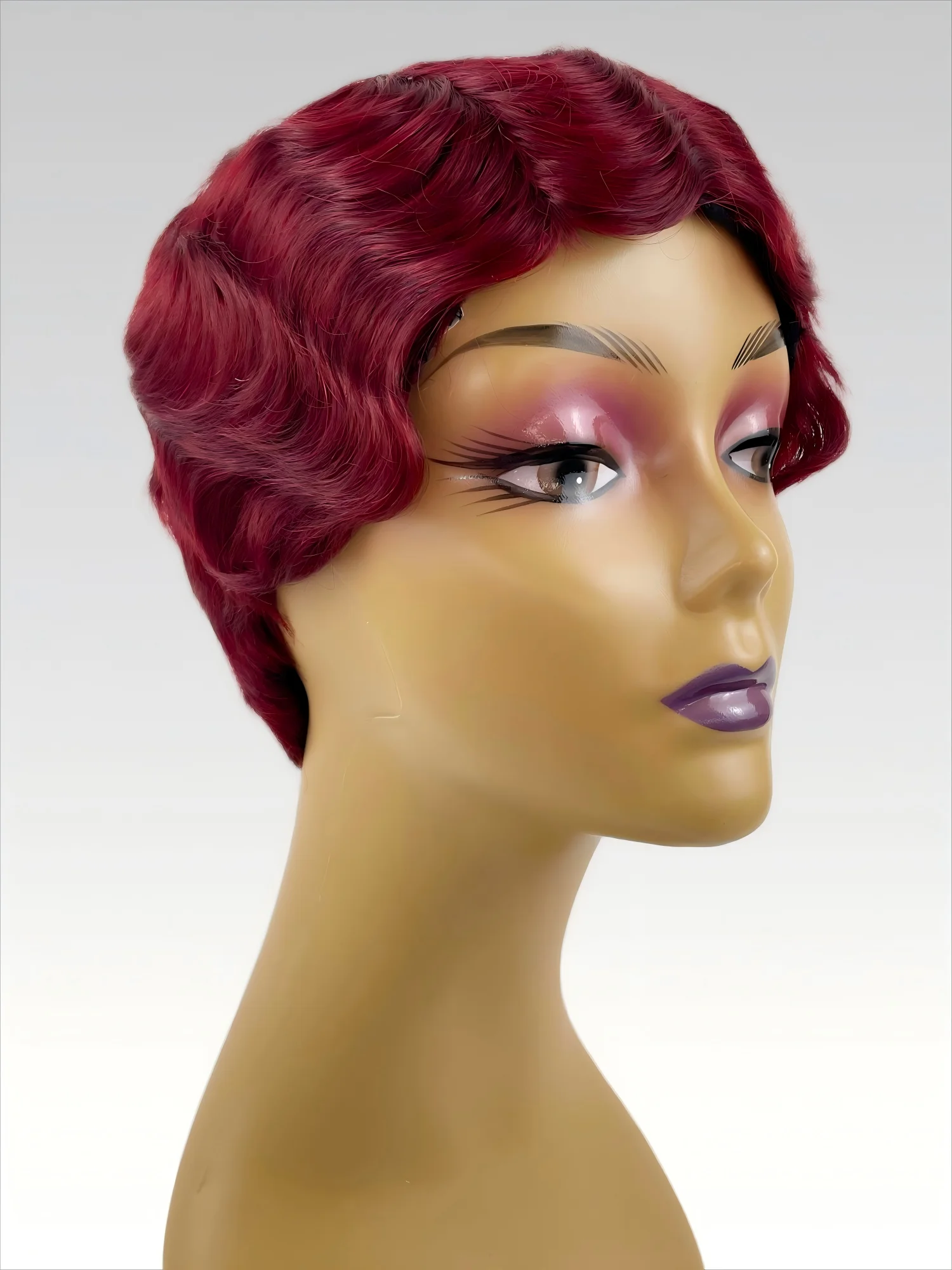 ショートフィンガーウェーブ ピクシーカットウィッグ 機械製 人毛ウィッグ マミーヘア 黒人女性用 99J 6インチ