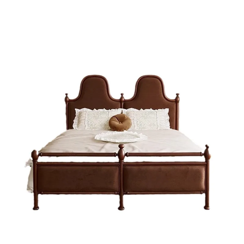 

Retro style master bedroom solid wood American light luxury bed floor-to-ceiling double bed