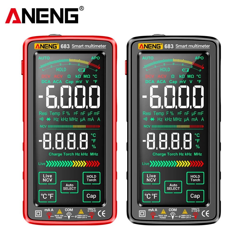 ANENG 683/AN8008/SZ308 Digital Multimeter AC/DC Touch Portable Capacitor Tester Rechargeable Flashlight Lighting Voltage Meter