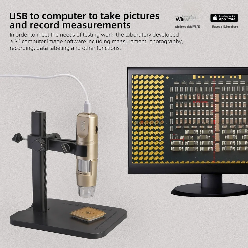 WiFi Enabled 800W Digital Microscope with 8 LED Lights and Variable Magnification for Skin and Circuit Board Analysis